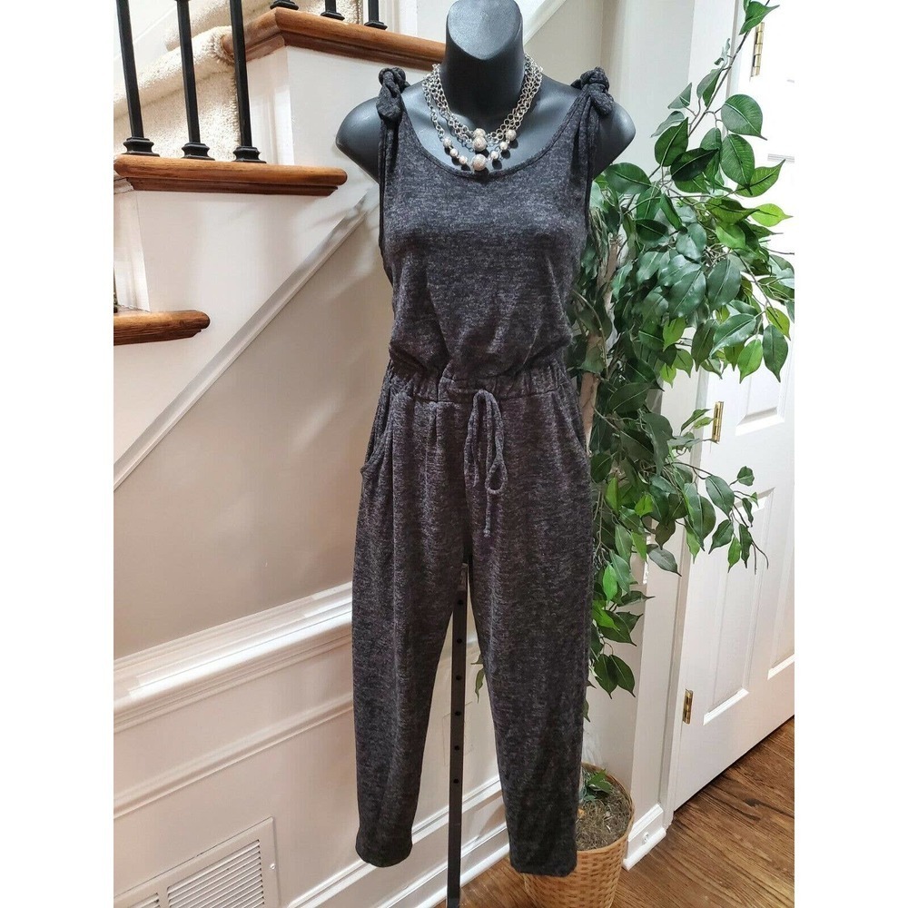 C Women's Solid Gray Polyester Round Neck Sleeveless Casual Jumsuits Size Small